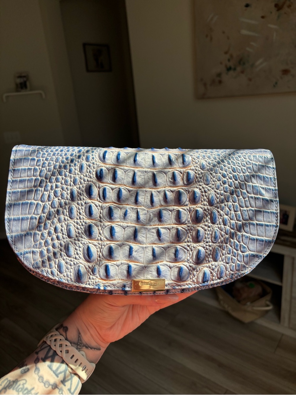 NWT Brahmin Sandrine Washed Indigo Melbourne Leather Clutch Wristlet Rare